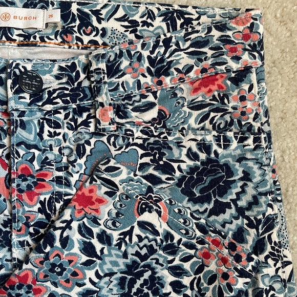 Tory Burch Floral Printed Straight Leg Pants Women’s 26 Blue and Pink - Picture 3 of 7